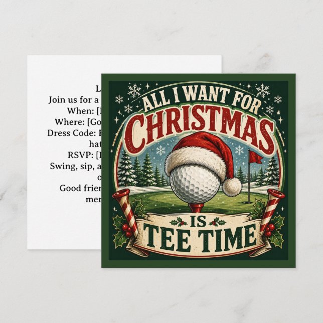 Invitation Fête de Noël de golf, allons-y sur le par  (Devant / Derrière)