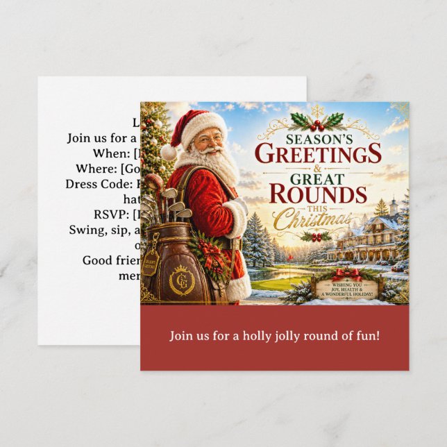 Invitation Fête de Noël de golf : Par-tee avec le Père Noël  (Devant / Derrière)