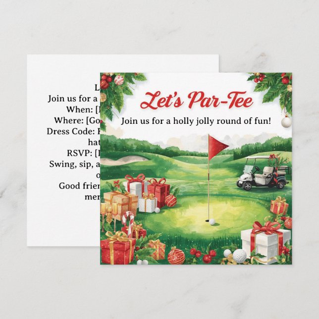 Invitation Fête de Noël de golf, Par-Tee s'il vous plaît (Devant / Derrière)