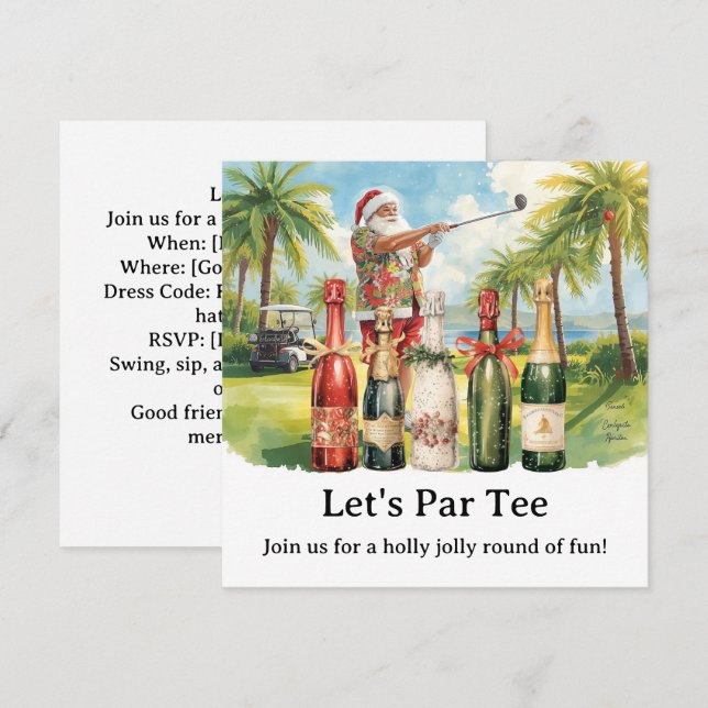 Invitation Fête de Noël de golf Par-tons avec le Père Noël  (Devant / Derrière)