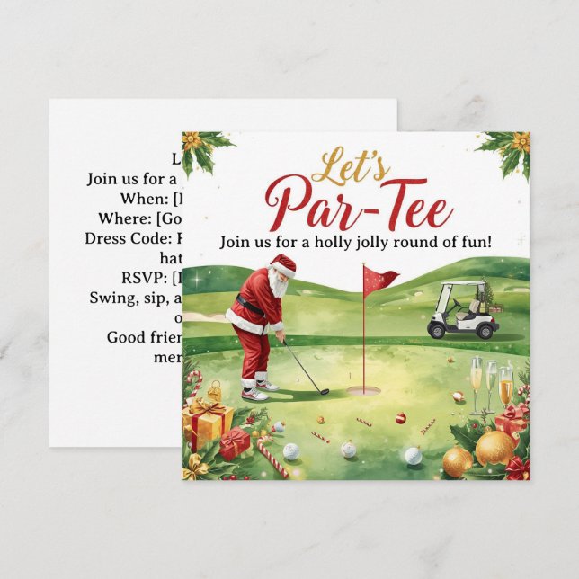 Invitation Fête de Noël de golf Par-tons avec le Père Noël  (Devant / Derrière)