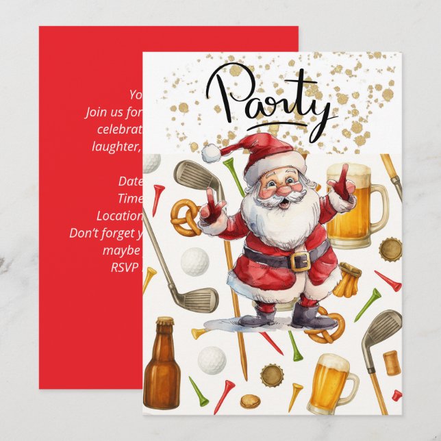 Invitation Fête de Noël de golf sur le thème du Père Noël (Devant / Derrière)
