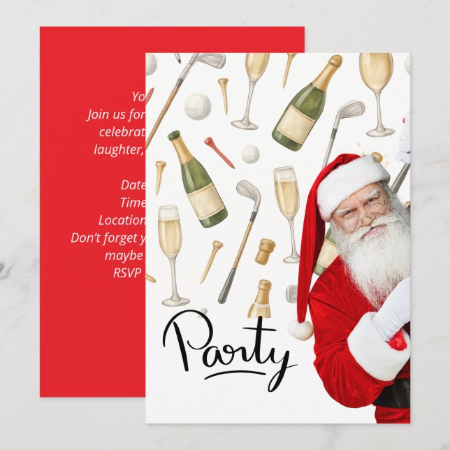 Invitation Fête de Noël de golf sur le thème du Père Noël (Devant / Derrière)
