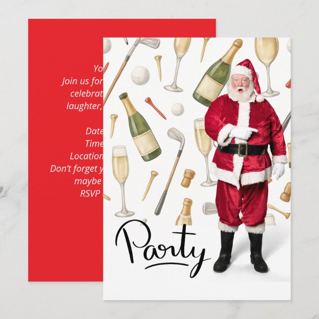 Invitation Fête de Noël de golf sur le thème du Père Noël (Devant / Derrière)