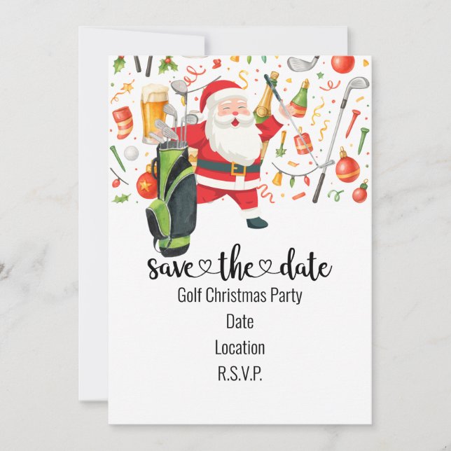Invitation Fête de Noël de golf sur le thème du Père Noël (Devant)