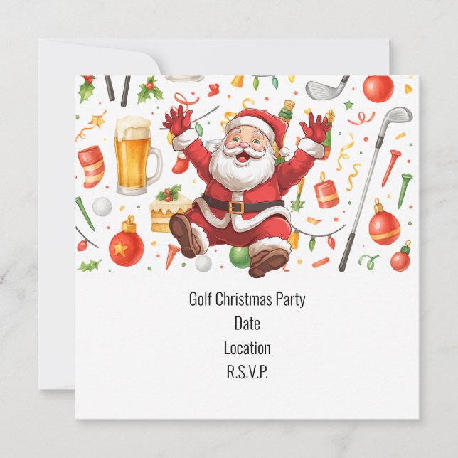 Invitation Fête de Noël de golf sur le thème du Père Noël (Devant)