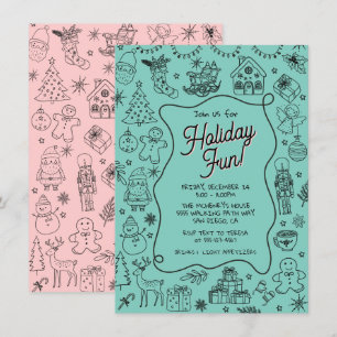 Invitation Fête de Noël de gribouillis dessinée à la main