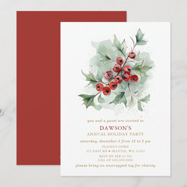 Invitation Fête de Noël de Holly Botanical Corporate  (Devant / Derrière)