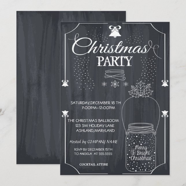 Invitation Fête de Noël de la Black, Mason Jar Company (Devant / Derrière)