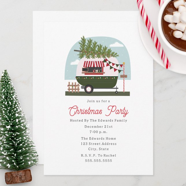 Invitation Fête de Noël de la caravane au cacao chaud (Créateur téléchargé)