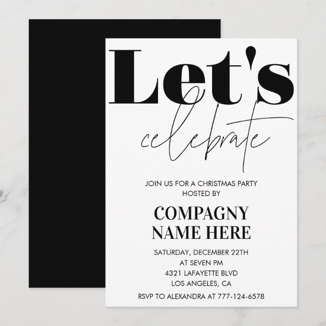 Invitation Fête de Noël de la compagnie noire  Célébrons (Devant / Derrière)