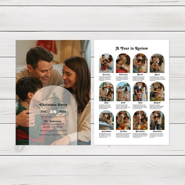 Invitation Fête de Noël de la famille moderne année en revue (Modern Family Year in Review Photo Christmas Party Invitation)