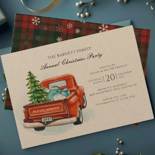 Invitation Fête de Noël de la famille vintage Red Truck Tree