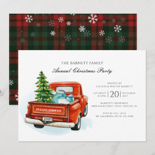 Invitation Fête de Noël de la famille vintage Red Truck Tree