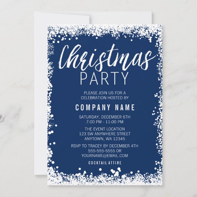Invitation Fête de Noël de la frontière de la neige bleue et  (Devant)