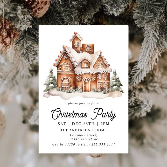 Invitation Fête de Noël de la Maison de pain d'épice moderne (Créateur téléchargé)