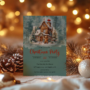Invitation Fête de Noël de la maison de pain d'épices rustiqu