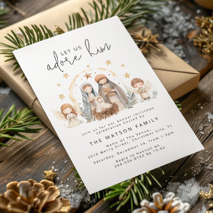 Invitation Fête de Noël de la Nativité à l'aquarelle fantaisi
