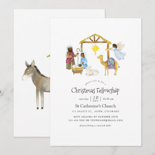 Invitation Fête de Noël de la Nativité aquarelle