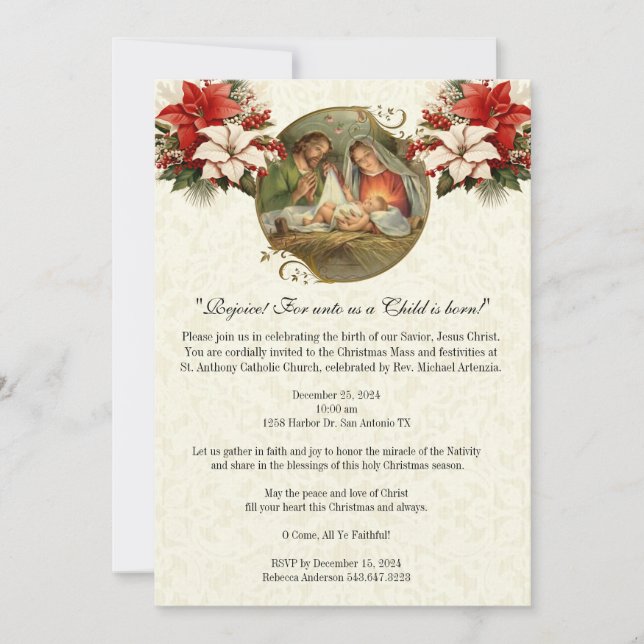 Invitation Fête de Noël de la Nativité Religous (Devant)