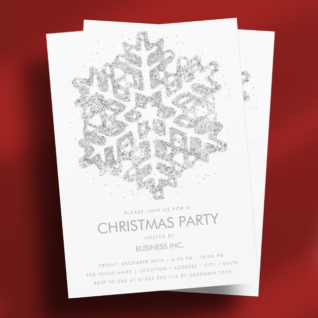 Invitation Fête de Noël de la Parties scintillant d'argent Sn (Silver Glitter Snowflake Christmas Party Invitation)