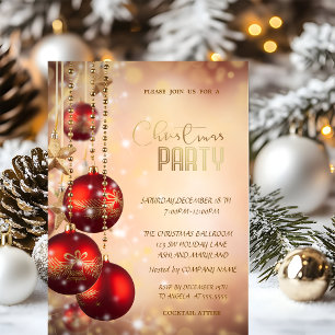 Invitation Fête de Noël de la société Elegant Red Balls Bokeh