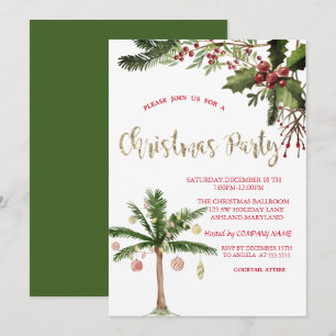 Invitation Fête de Noël de la société Holly Berries Palm Tree