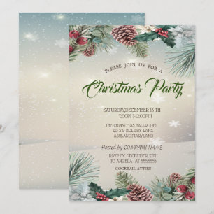 Invitation Fête de Noël de la société Holly Berry Pinecones