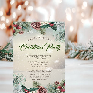 Invitation Fête de Noël de la société Holly Berry Pinecones