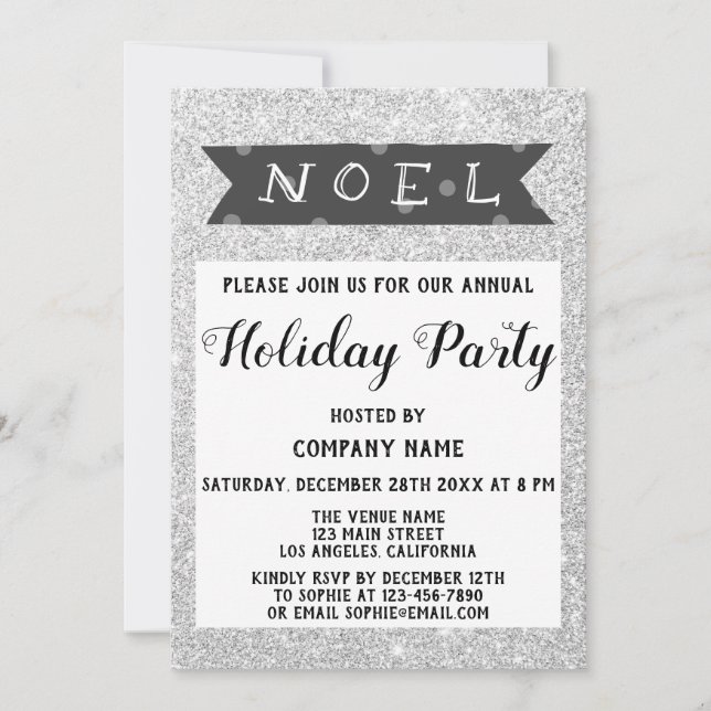 Invitation Fête de Noël de la société Noel Grise Paillettes A (Devant)