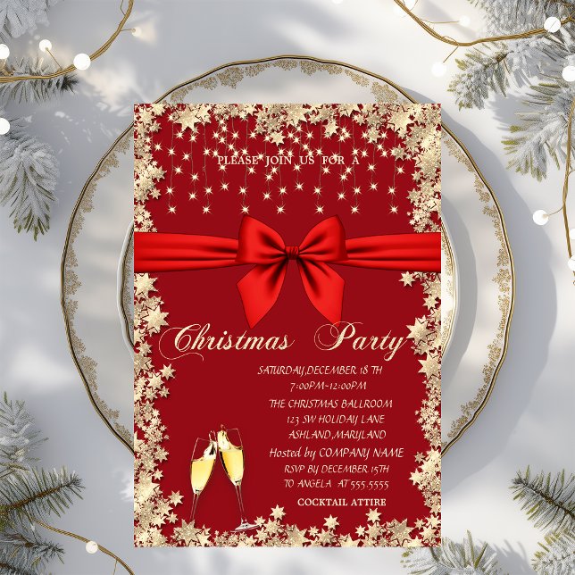 Invitation Fête de Noël de la société Red Bow, Verre, Étoiles (Créateur téléchargé)