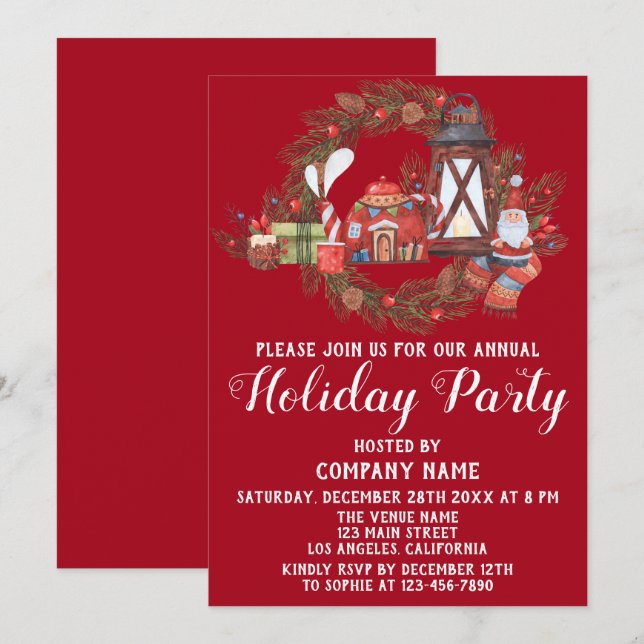 Invitation Fête de Noël de la société Red Green festive (Devant / Derrière)
