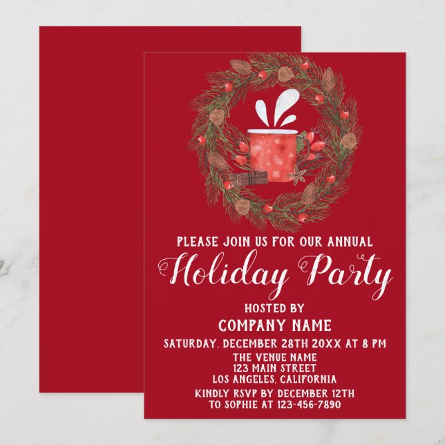 Invitation Fête de Noël de la société Red Green festive (Devant / Derrière)