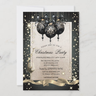 Invitation Fête de Noël de la société Sparkle,Glass,Black Bal