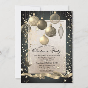 Invitation Fête de Noël de la société Sparkle, Glass, Gold Ba
