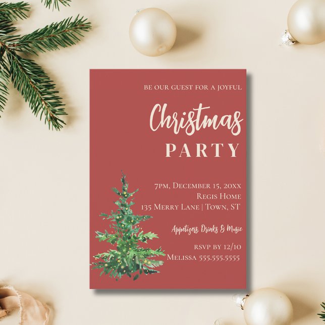 Invitation Fête de Noël de l'Aquarelle Minimale (Minimalist Watercolor Tree Christmas Party Invitation
)