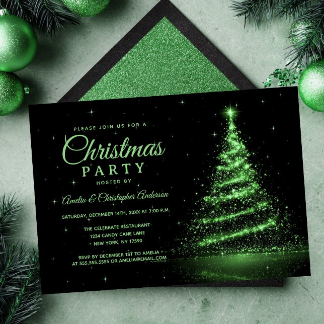 Invitation Fête de Noël de l'arbre vert étincelant (Créateur téléchargé)