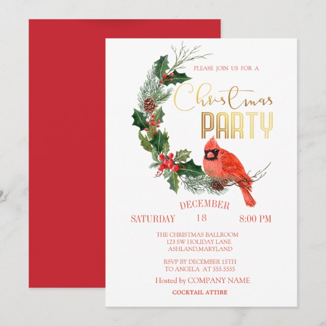 Invitation Fête de Noël de l'entreprise Cardinal Rouge (Devant / Derrière)