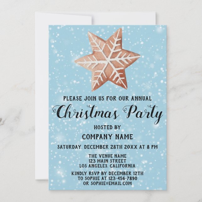 Invitation Fête de Noël de l'entreprise Étoile Bleue Neige (Devant)