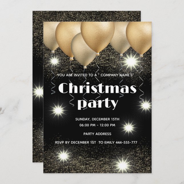 Invitation Fête de Noël de l'entreprise Gold/Black (Devant / Derrière)