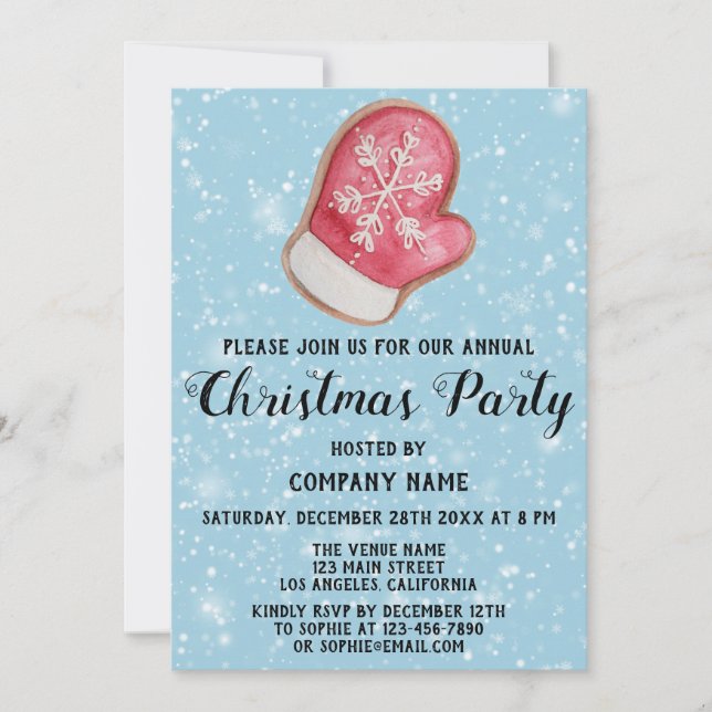 Invitation Fête de Noël de l'entreprise Mitten Rouge Blanc Bl (Devant)
