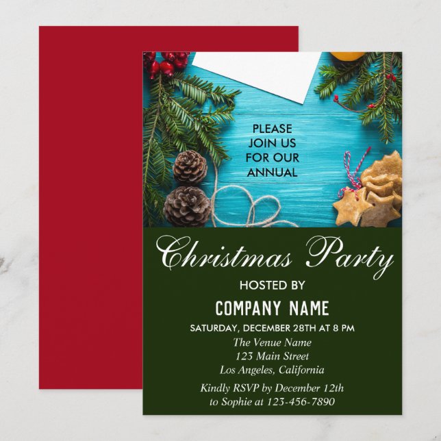 Invitation Fête de Noël de l'entreprise Rouge, Bleu & Vert (Devant / Derrière)