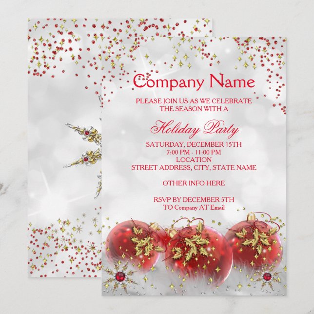 Invitation Fête de Noël de l'entreprise Rouge Or Blanc (Devant / Derrière)
