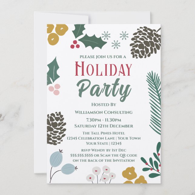 Invitation Fête de Noël de l'entreprise Rustique Branche Over (Devant)