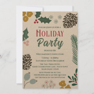 Invitation Fête de Noël de l'entreprise Rustique Branche Over