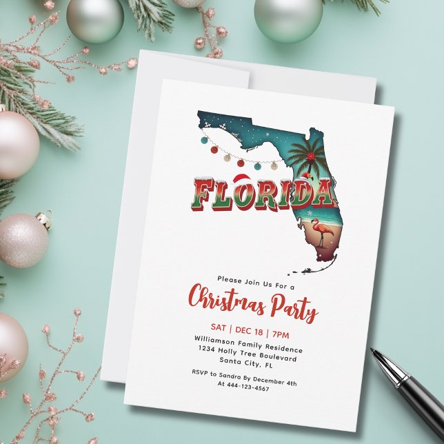 Invitation Fête de Noël de l'État de Floride (Add your party details via the template to personalize. See collection for other items )