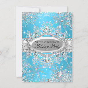 Invitation Fête de Noël de l'hiver bleu merveilleux