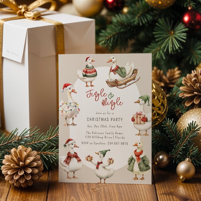 Invitation Fête de Noël de l'oie fantaisiste (Créateur téléchargé)