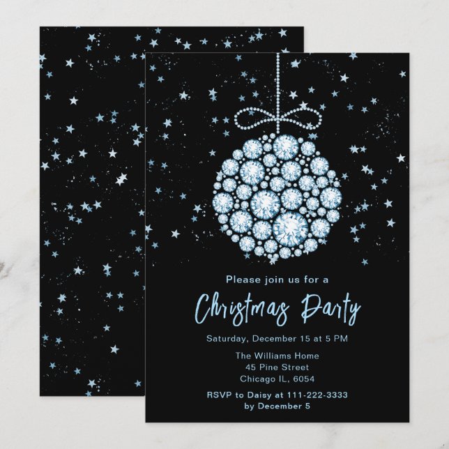 Invitation Fête de Noël de l'Ornement Bleu de Glam (Devant / Derrière)
