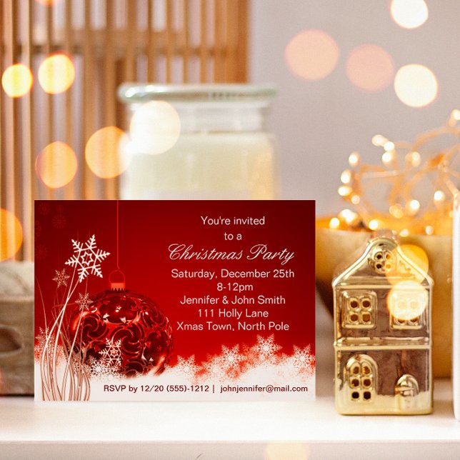 Invitation Fête de Noël de l'ornement de flocon de neige roug (Créateur téléchargé)